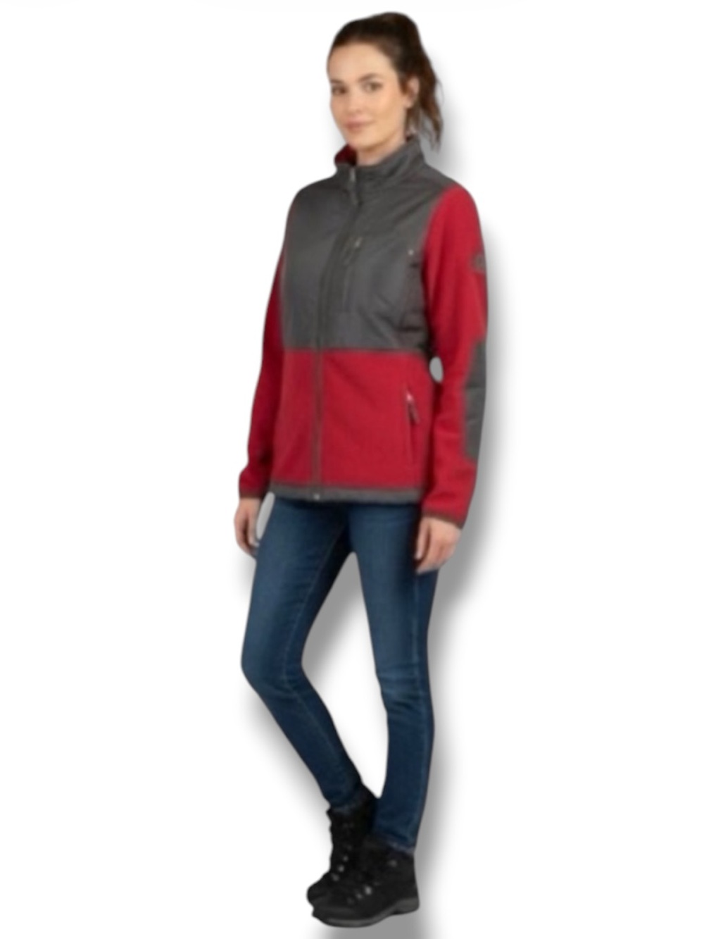 Sport Savvy Cozy Retro Red & Gray Fleece Jacket Women’s M Outdoor Gorpcore 🏔️